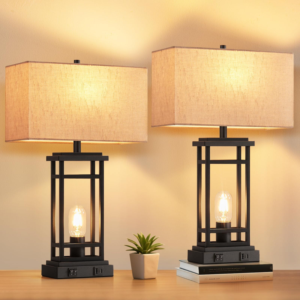 Lauag table lamp with linen shade delivers warm bedside lighting for reading.