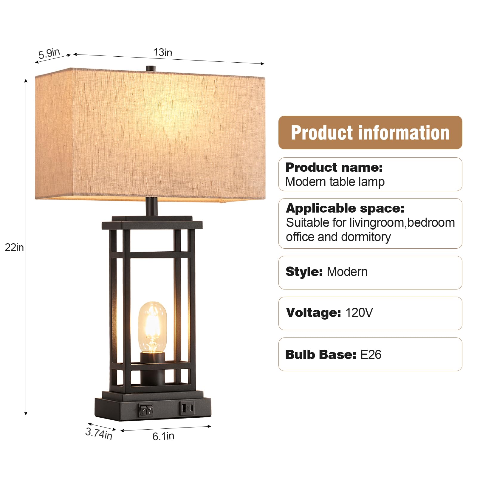 Lauag table lamp USB-A port keeps phone powered.