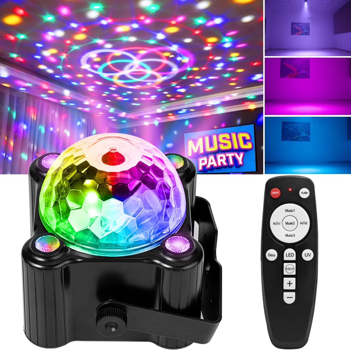LAUCNPTY disco ball party light setup for indoor and outdoor venues