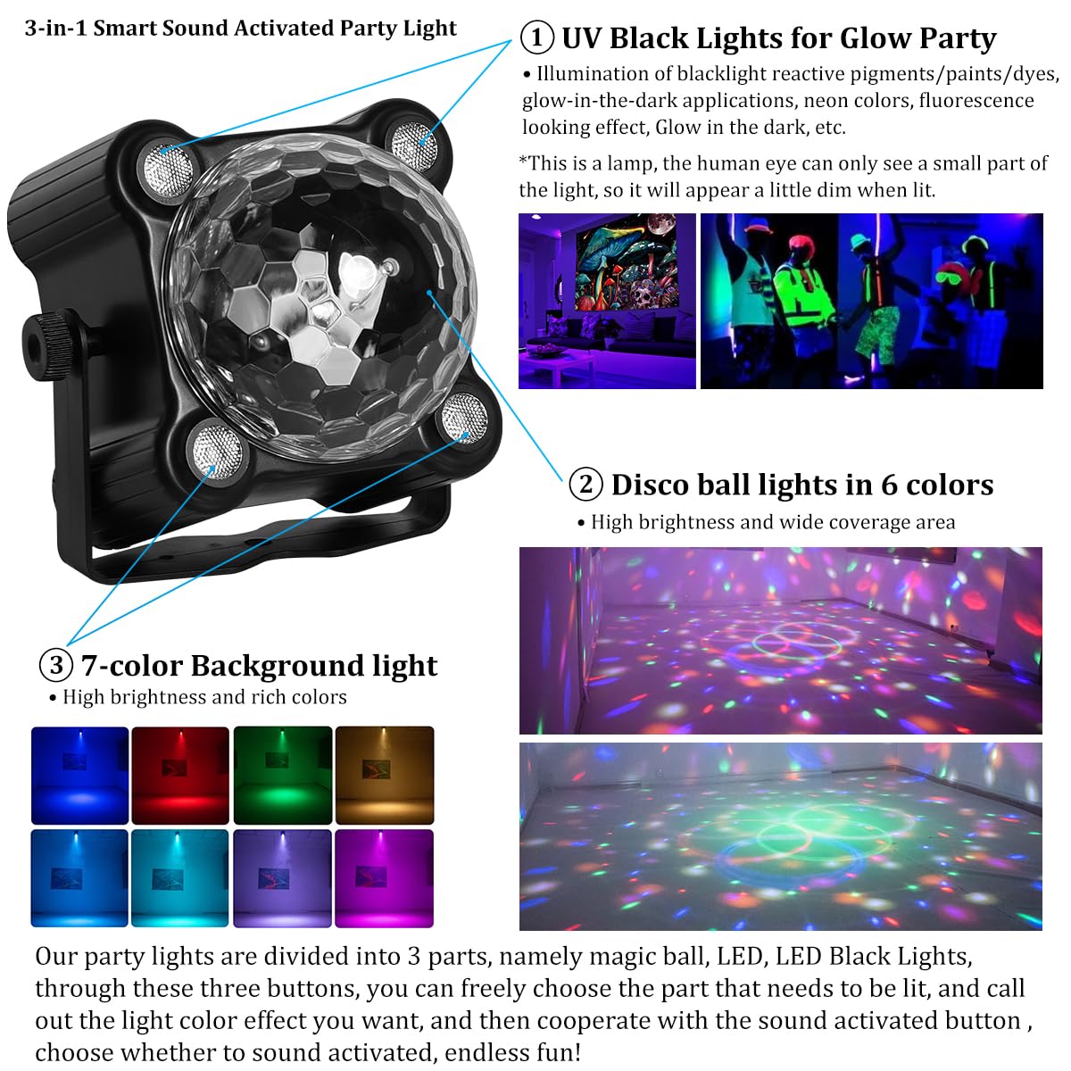 LAUCNPTY LED DJ light with remote for easy control
