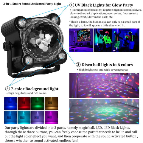 LAUCNPTY LED DJ light with remote for easy control