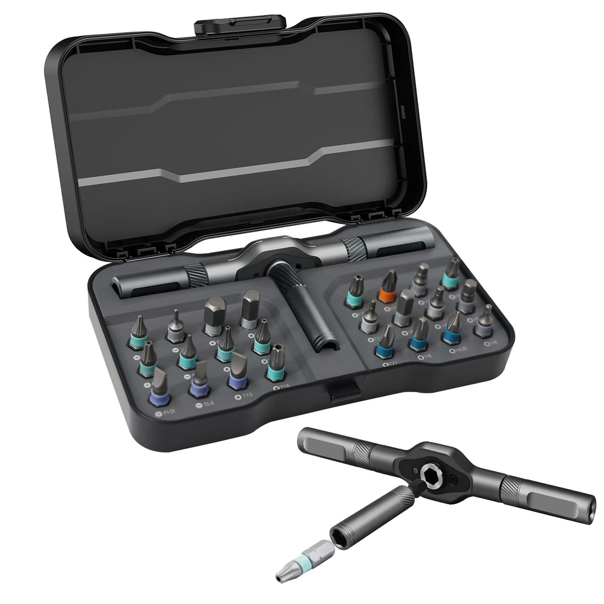 Laukowind 24-in-1 ratchet screwdriver set for quick, precise repairs.