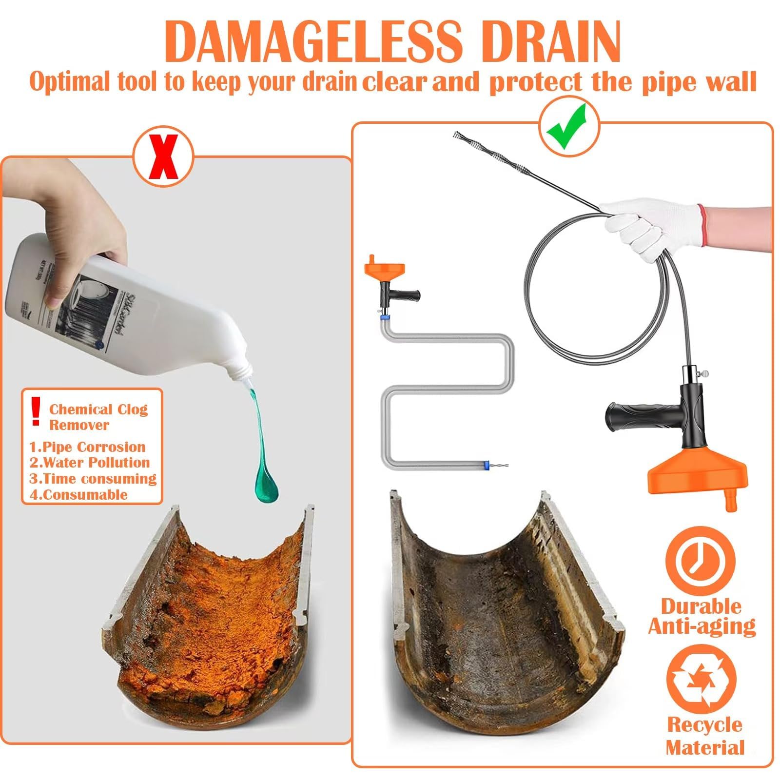 Launary Drain Auger durable ABS drum housing protects components.