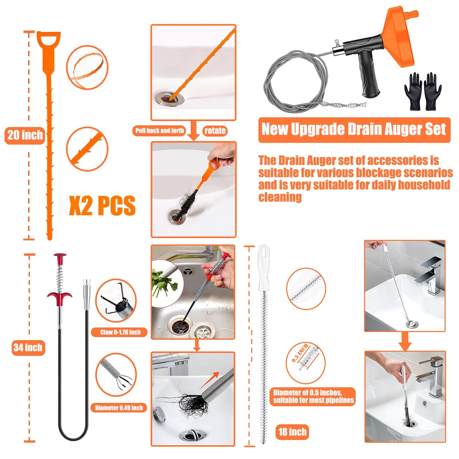 Launary Drain Auger suitable for kitchen sinks and bathrooms.