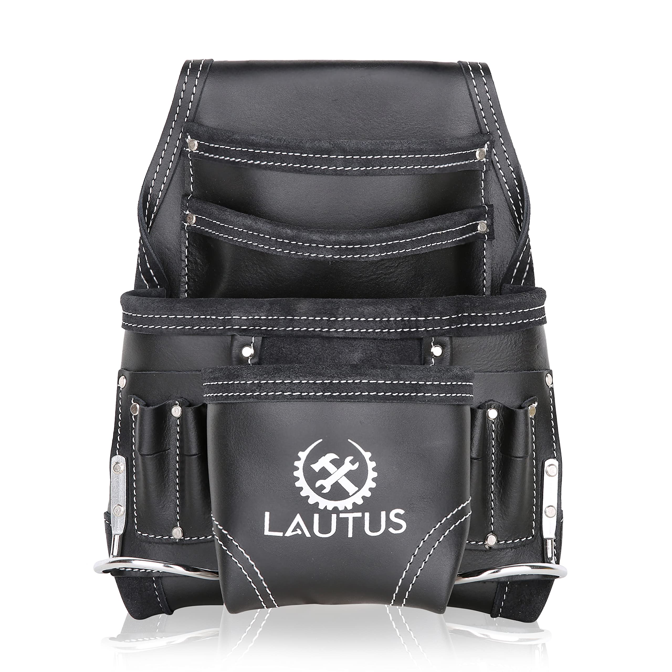 LAUTUS oil-tanned leather tool pouch bag front view for everyday carpentry use.