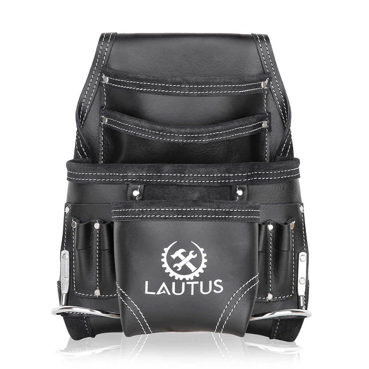 LAUTUS oil-tanned leather tool pouch bag front view for everyday carpentry use.