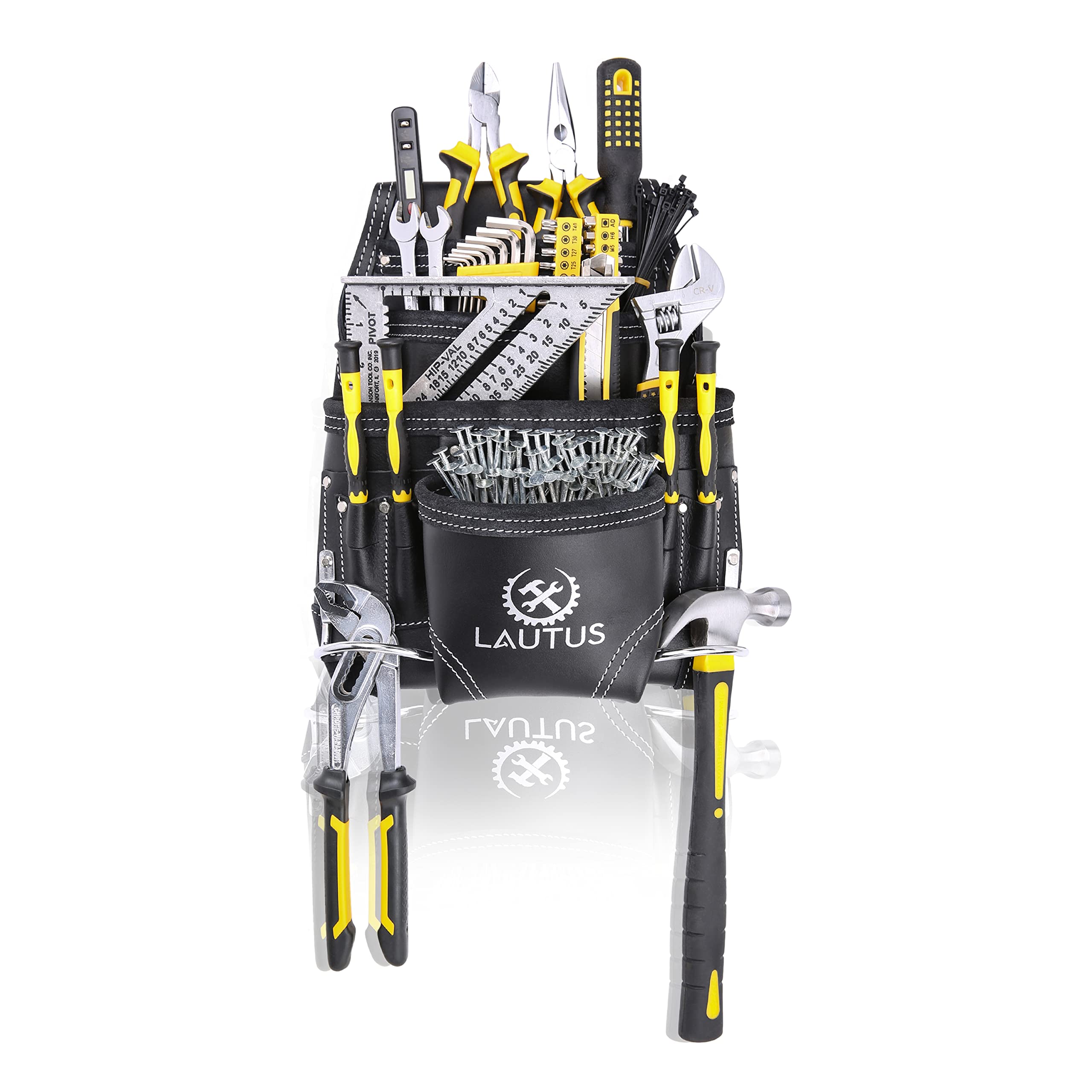 LAUTUS tool pouch belt loop side view for secure belt carry.