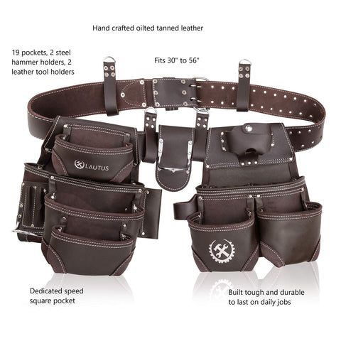 LAUTUS rig belt with speed square pocket facilitates quick material access.