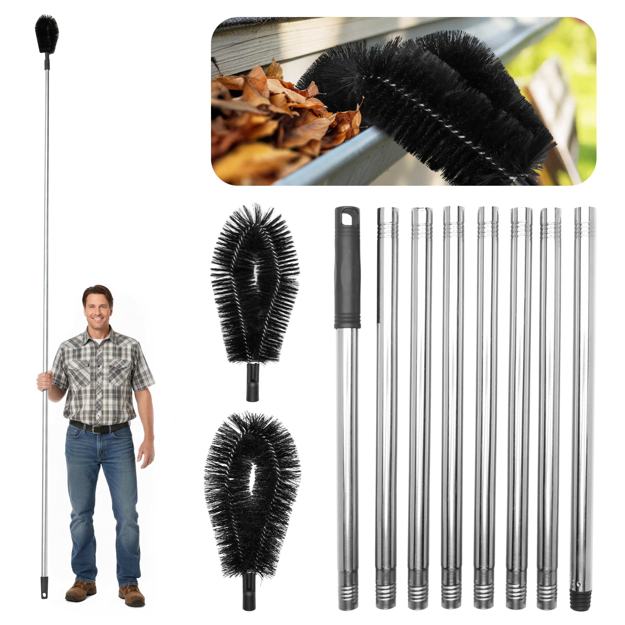 Lavdi gutter cleaner with a 10.5 ft extendable handle for ground-based access.