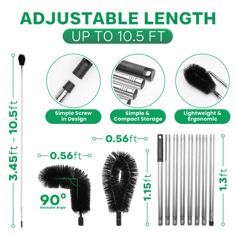 Lavdi eight-section stainless steel poles provide versatile reach.