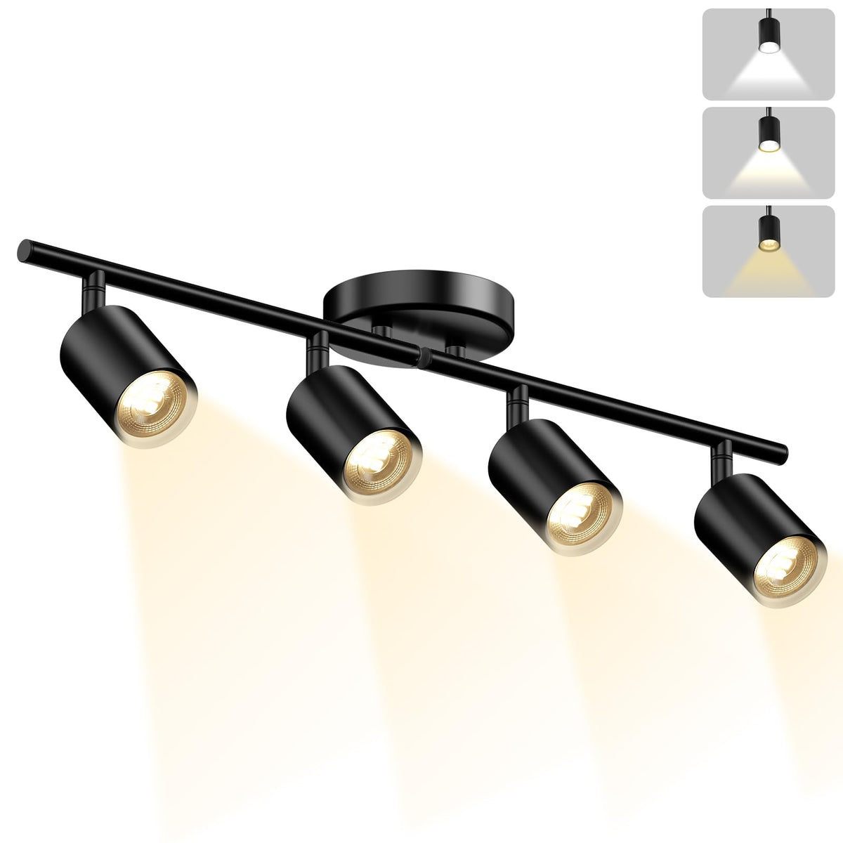 Lavendex LED 4-light track kit in a black ceiling spotlight setup.