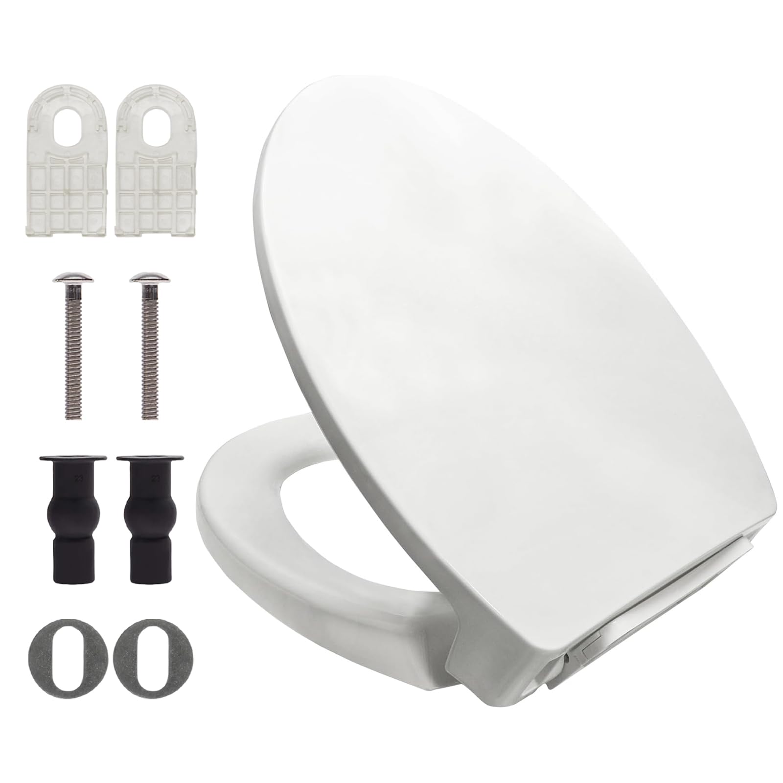 LavishStream elongated cotton white toilet seat with soft-close hinge for quiet operation