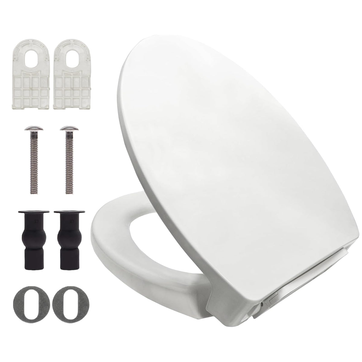 LavishStream elongated cotton white toilet seat with soft-close hinge for quiet operation