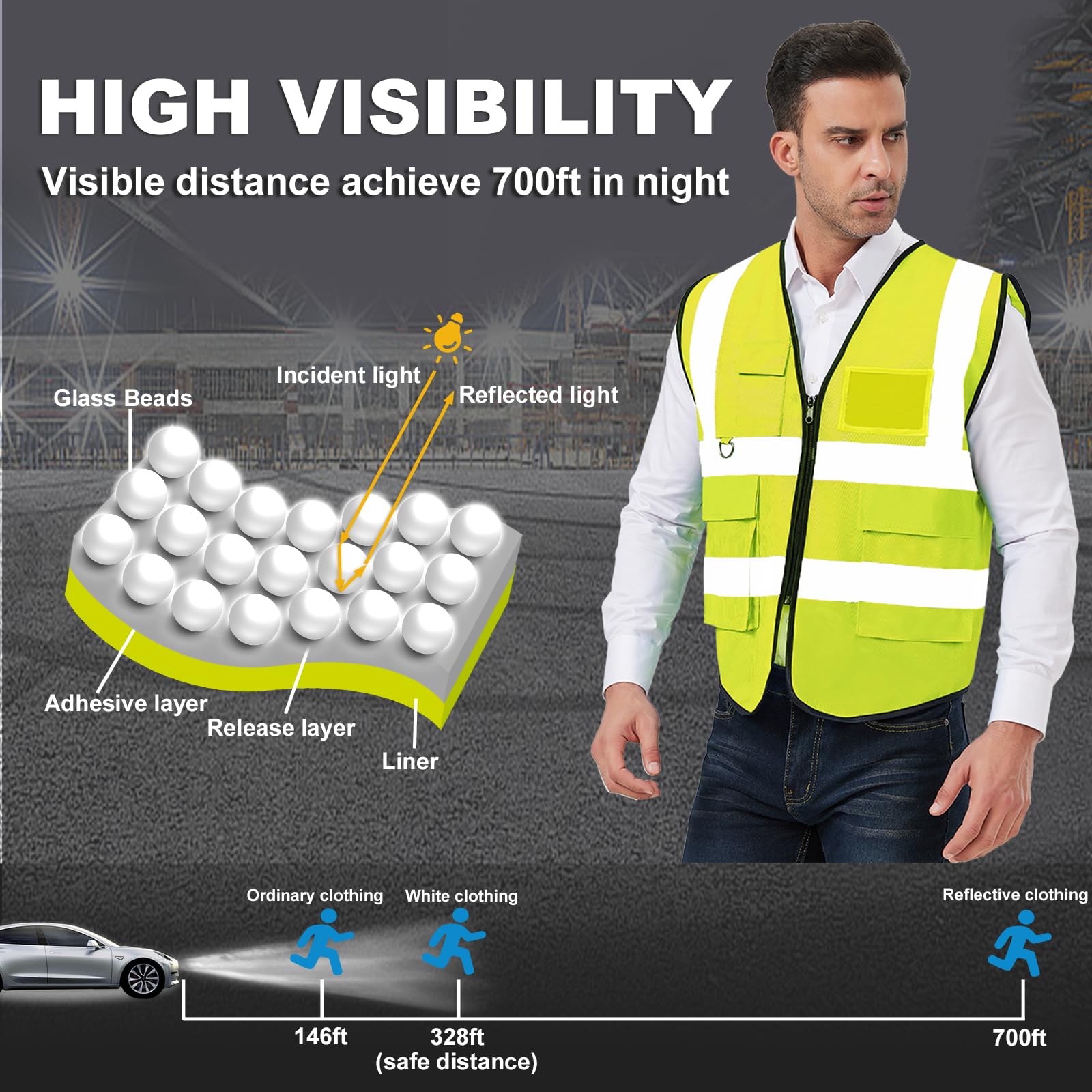 Lavori-AK reflective vest with back pocket for storing essentials while moving.