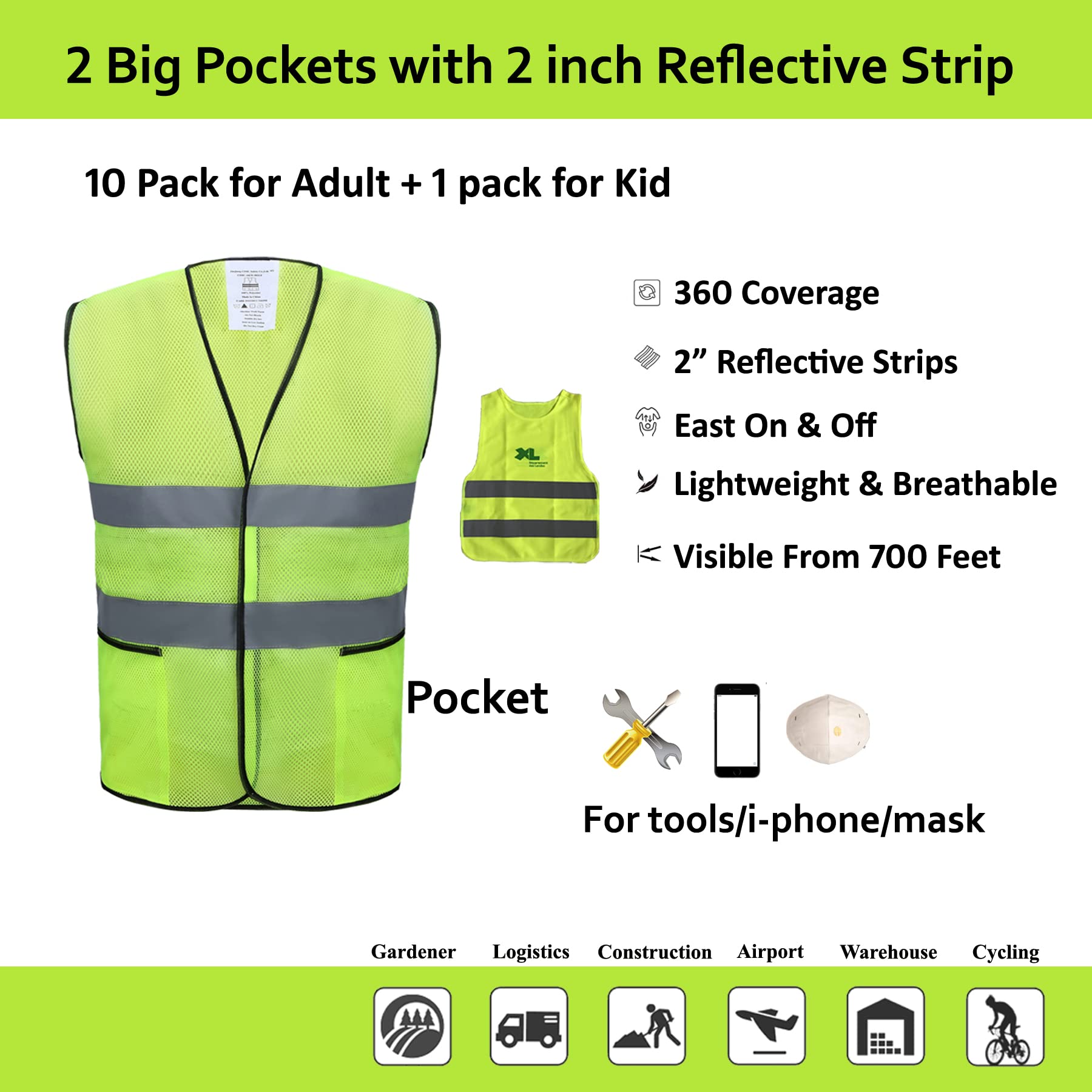 Lavori-AK Safety Vest back view highlighting full 360° visibility.