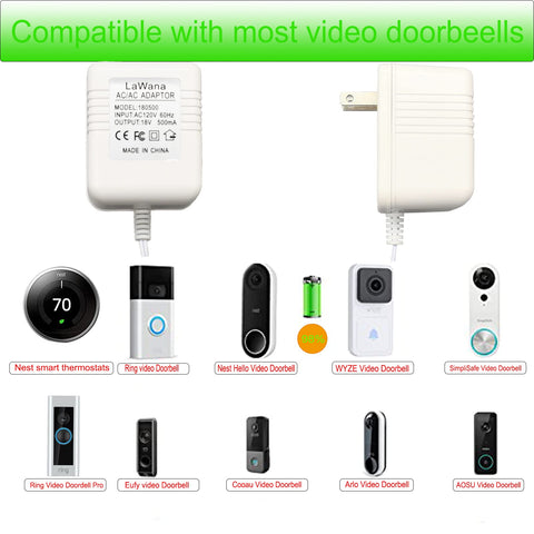 LaWana 18V 500mA doorbell transformer powers Ring and Nest for stable operation