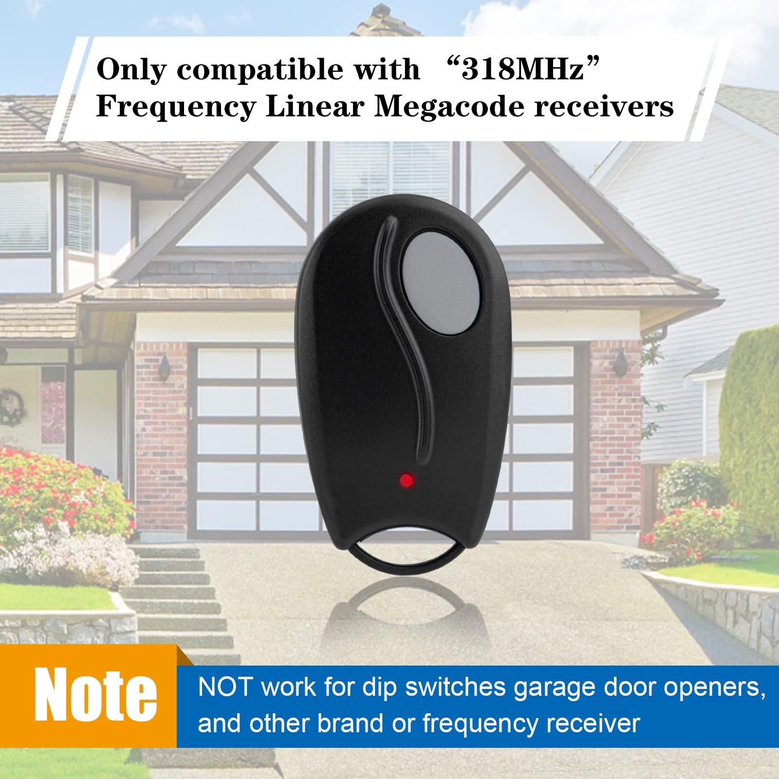 Compatibility with Linear Megacode receivers documented for easy pairing.