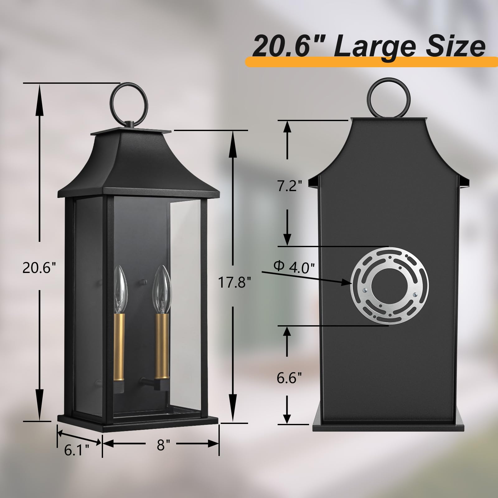 Lawyettle Dusk-to-Dawn lantern closeup glass pane for clear nighttime illumination.