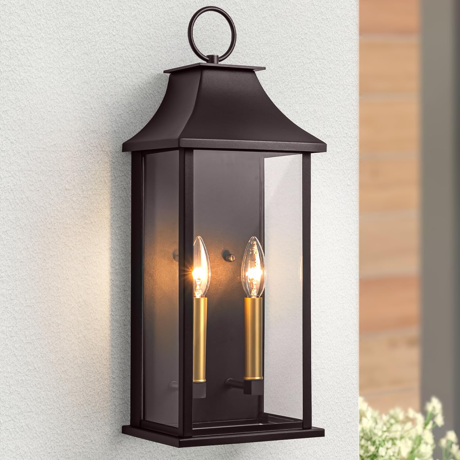 Lawyettle dusk-to-dawn outdoor wall light with two bulbs for entryway visibility