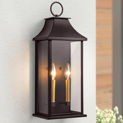 Lawyettle dusk-to-dawn outdoor wall light with two bulbs for entryway visibility