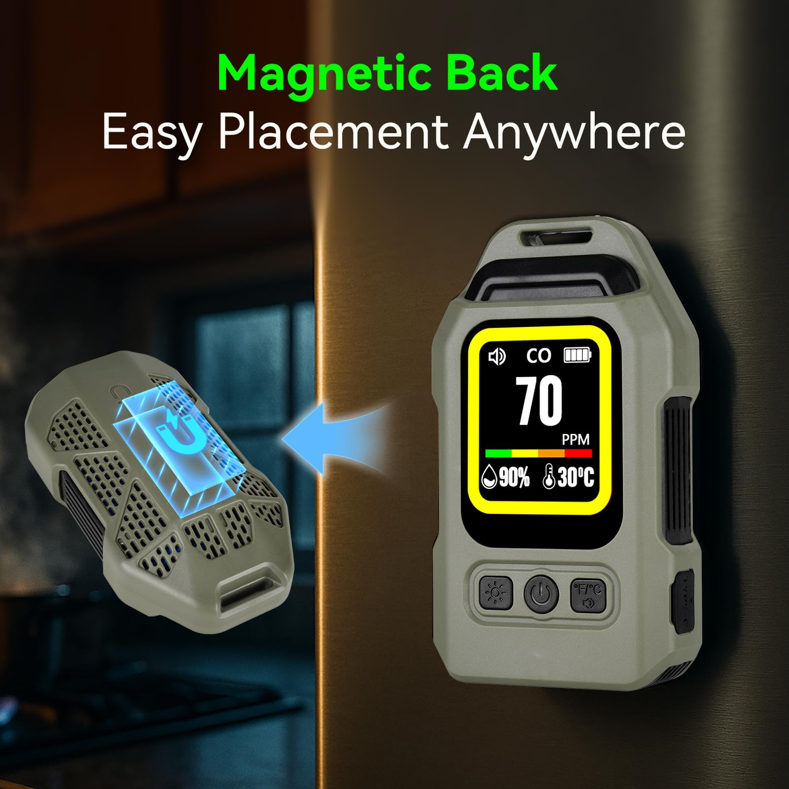 Laxmara CO detector with built-in flashlight for emergencies.