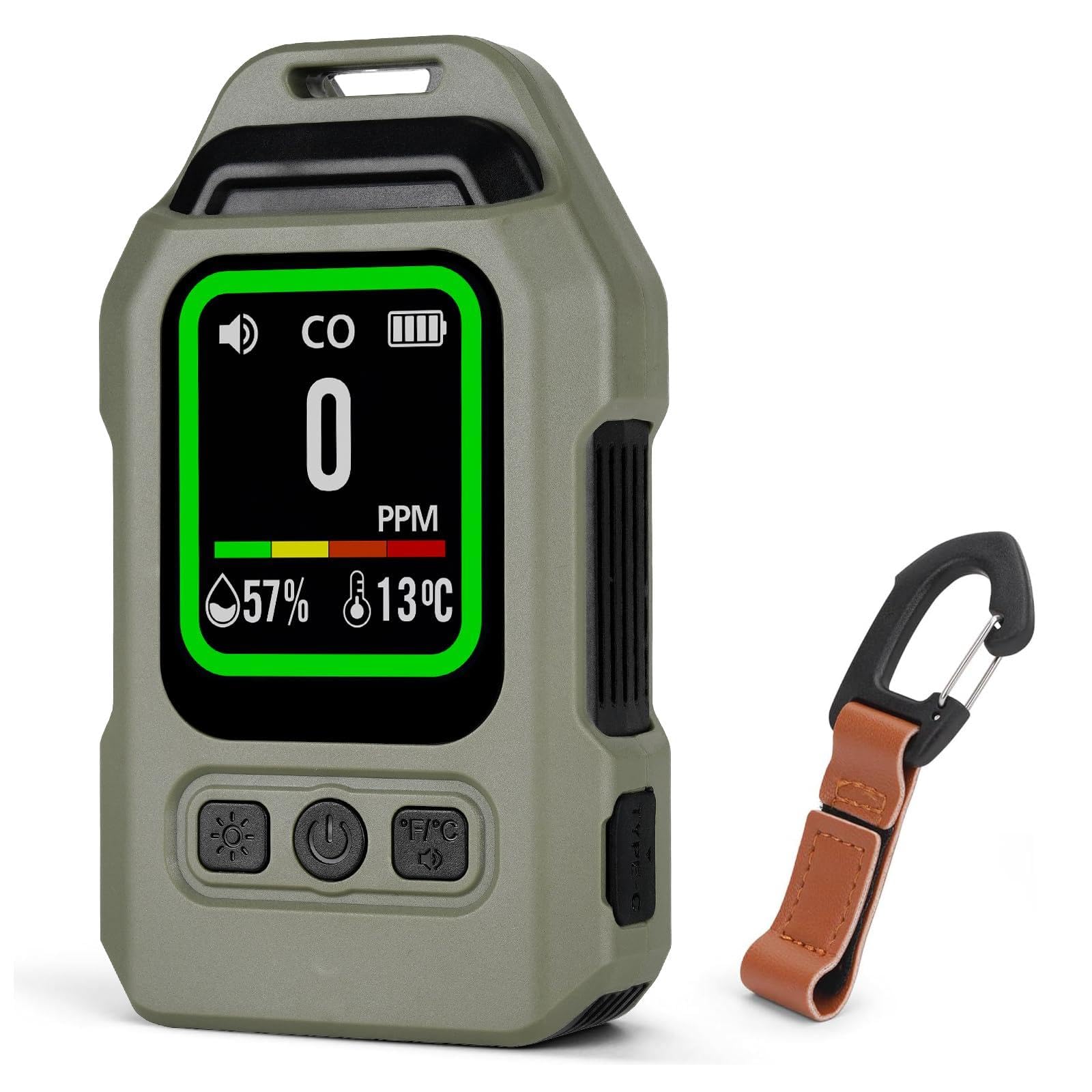 Laxmara portable CO detector with magnetic back for quick metal-surface attachment.