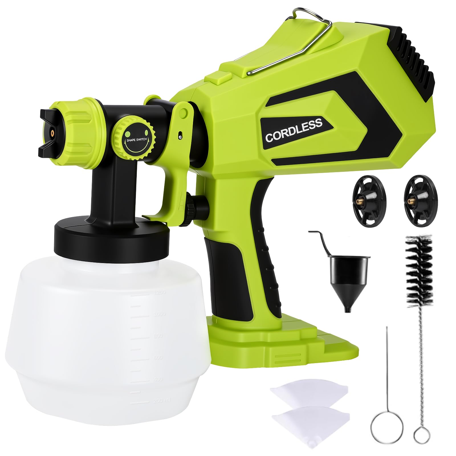 Laxsima cordless paint sprayer with 1200ml tank for large indoor projects.