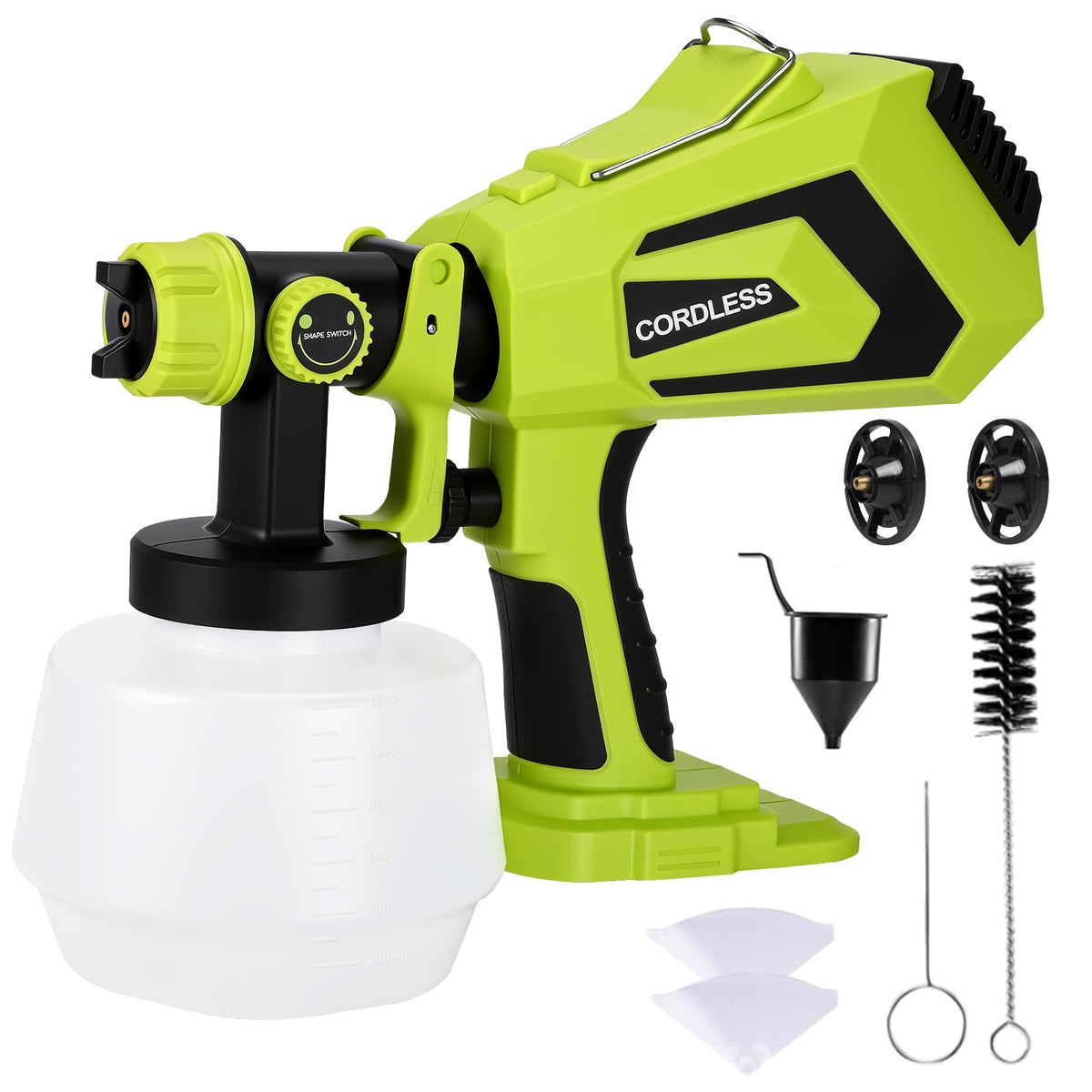 Laxsima cordless paint sprayer with 1200ml tank for large indoor projects.