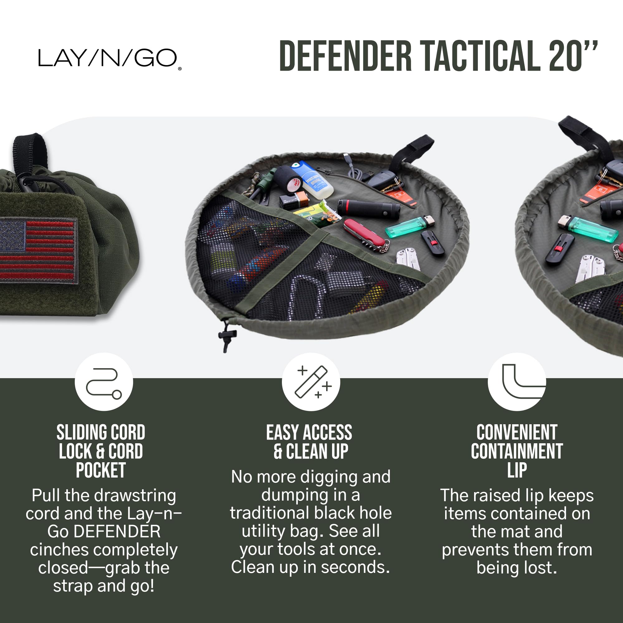 Lay-n-Go Defender bag mesh pockets for visibility and air