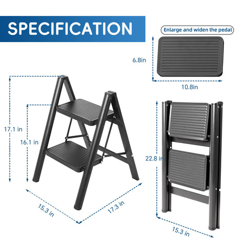 LAYSHINEEN 2 Step Ladder folded compactly for easy storage