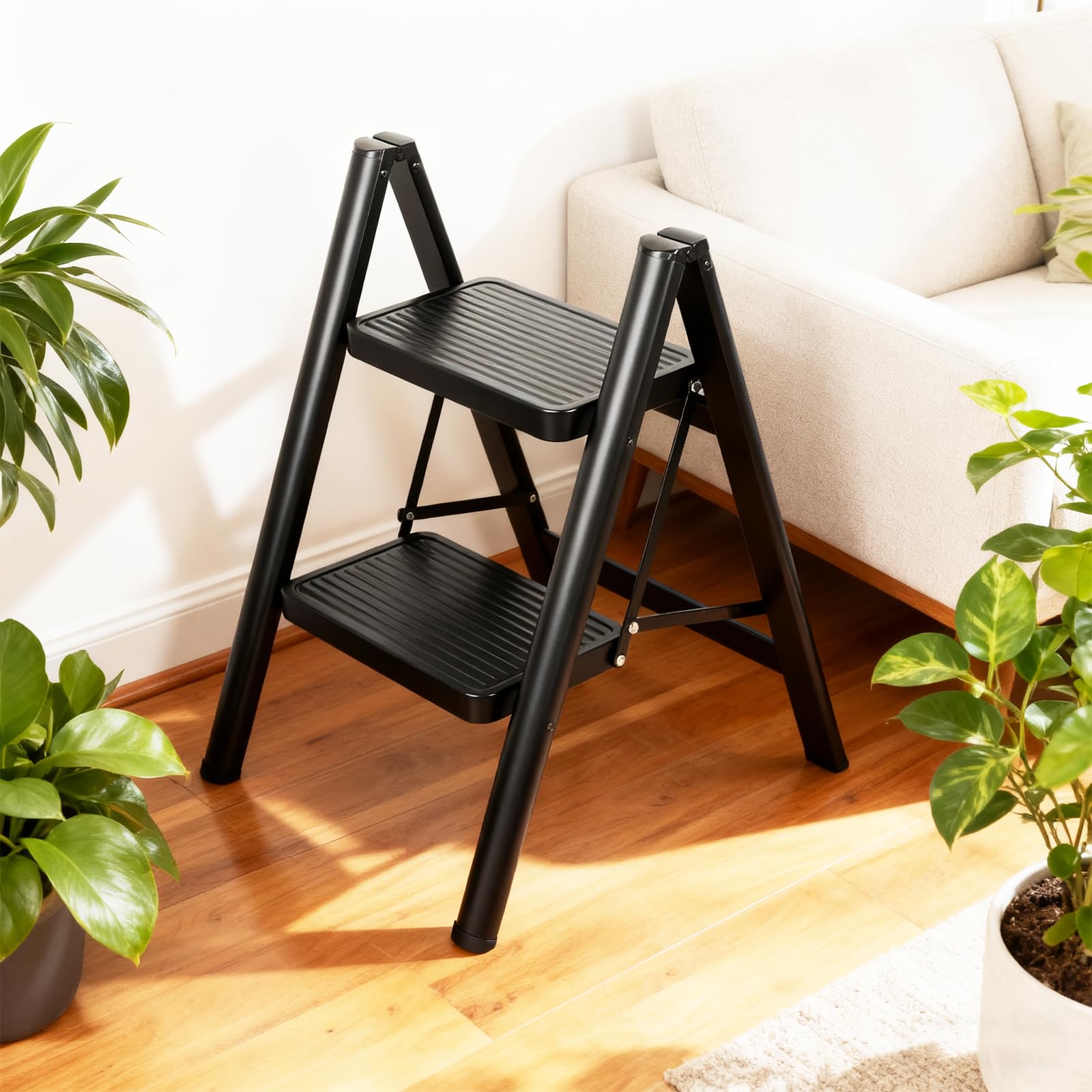LAYSHINEEN 2 Step Ladder ideal for home tasks like bulb changes and shelf access