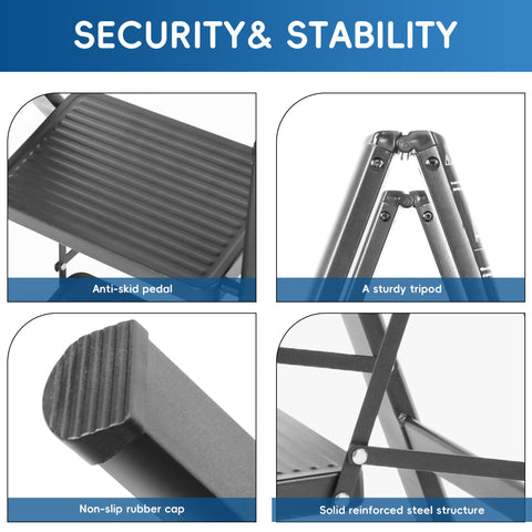 LAYSHINEEN 2 Step Ladder with sturdy triangular frame for solid support