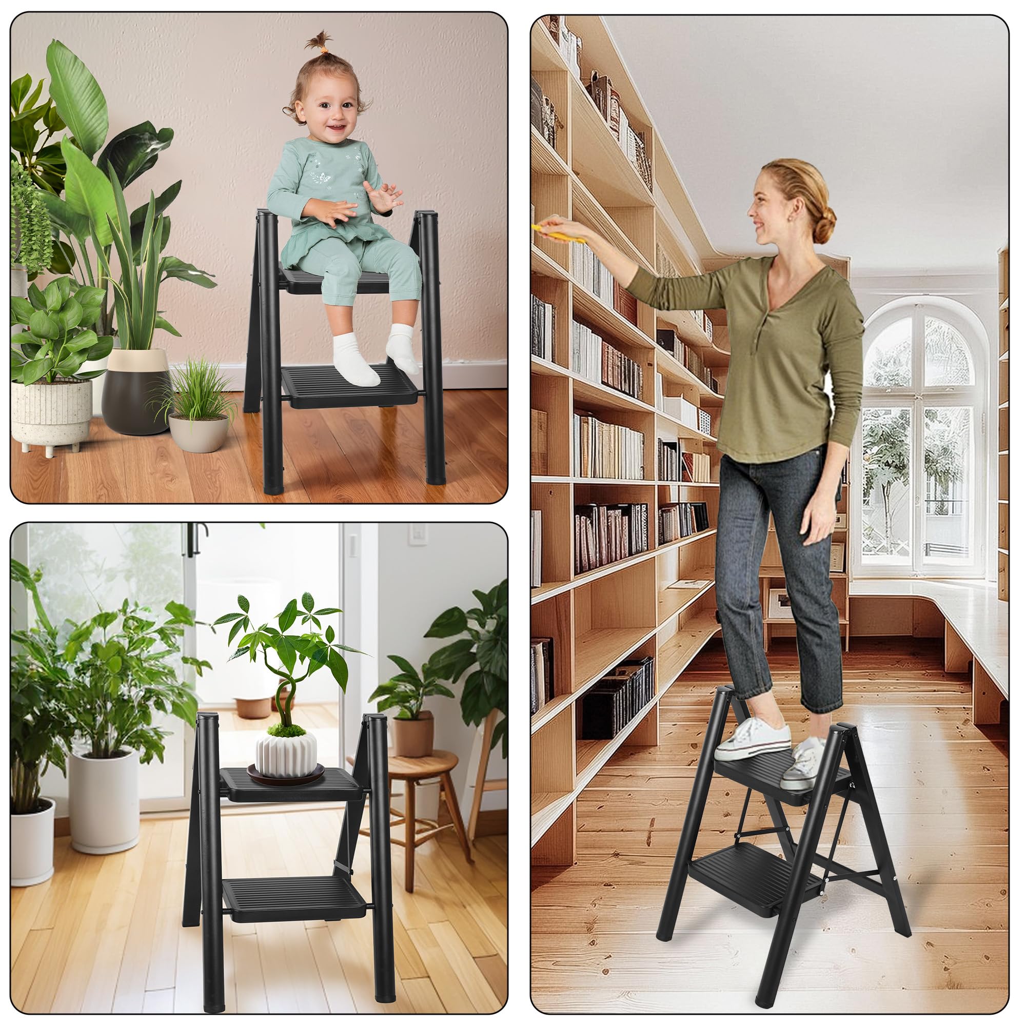LAYSHINEEN 2 Step Ladder with TPR feet protects floors during use