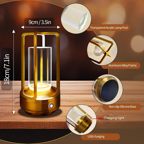 LAYSHINEEN gold two-pack lamps illuminating an outdoor dining setup