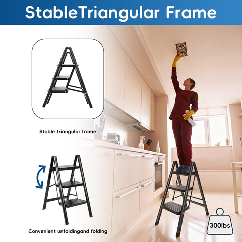 LAYSHINEEN 3-Step Ladder anti-slip feet keep steadiness on floors.