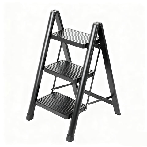 LAYSHINEEN 3-Step Ladder folded for compact storage and portability.