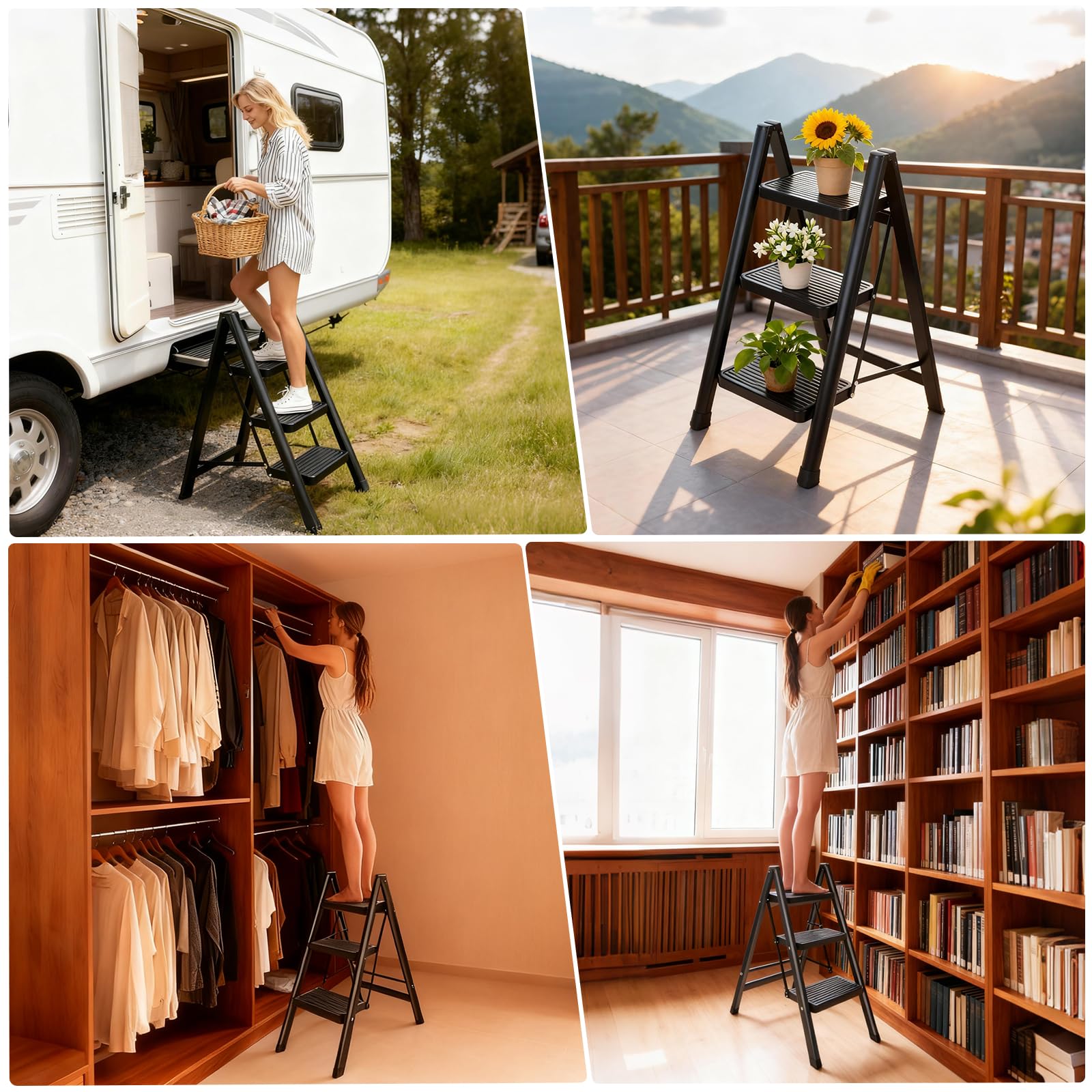 LAYSHINEEN multi-use ladder doubles as small seat or plant stand.