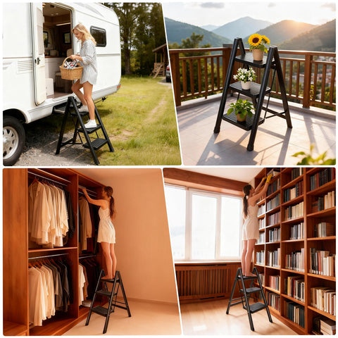 LAYSHINEEN multi-use ladder doubles as small seat or plant stand.