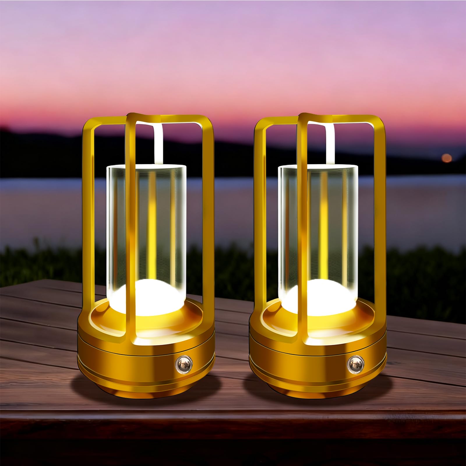 LAYSHINEEN cordless table lamp gold finish with patio-ready versatility