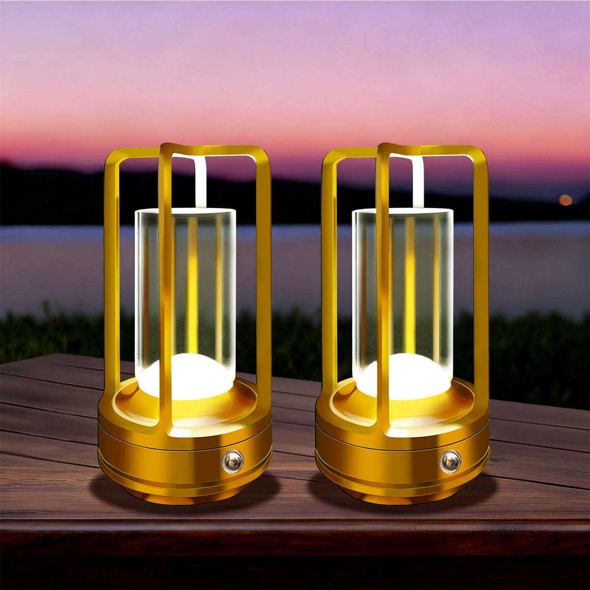 LAYSHINEEN cordless table lamp gold finish with patio-ready versatility