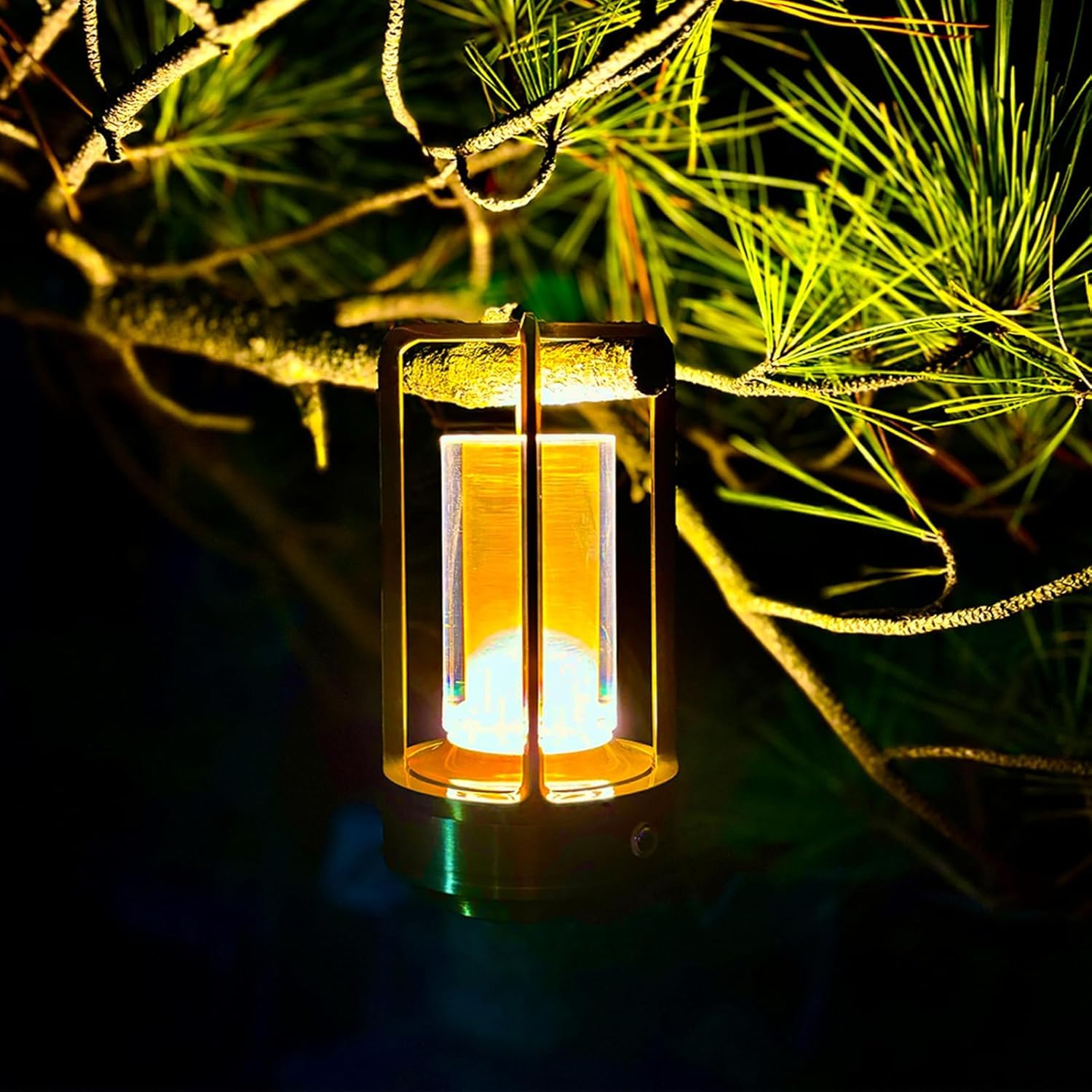 LAYSHINEEN portable LED lamp charging in a camping tent scenario