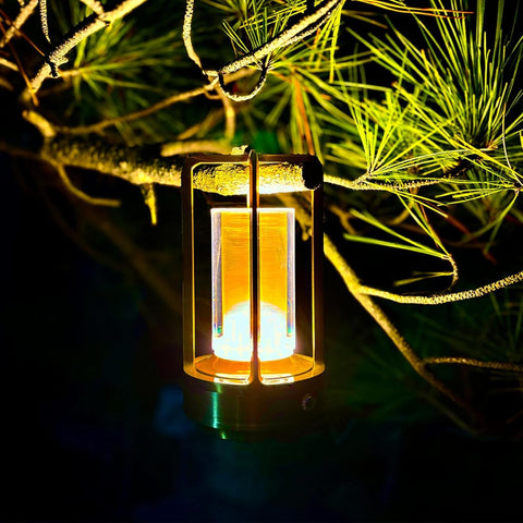 LAYSHINEEN portable LED lamp charging in a camping tent scenario