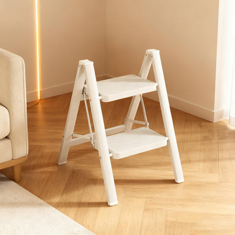Layshineen two-step ladder folding for easy storage and portability.