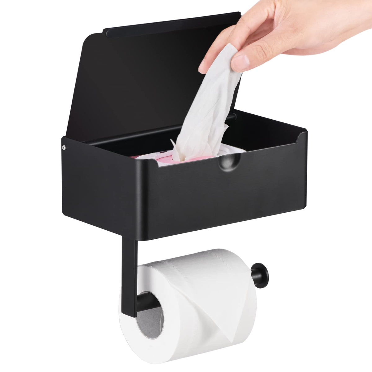LAYUKI toilet paper holder with shelf keeps essentials accessible and tidy for busy bathrooms