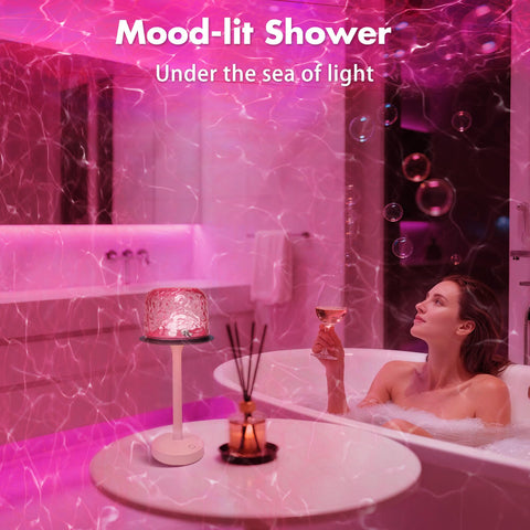 Lazukes ocean wave projector in shower creates immersive spa-like ambiance.