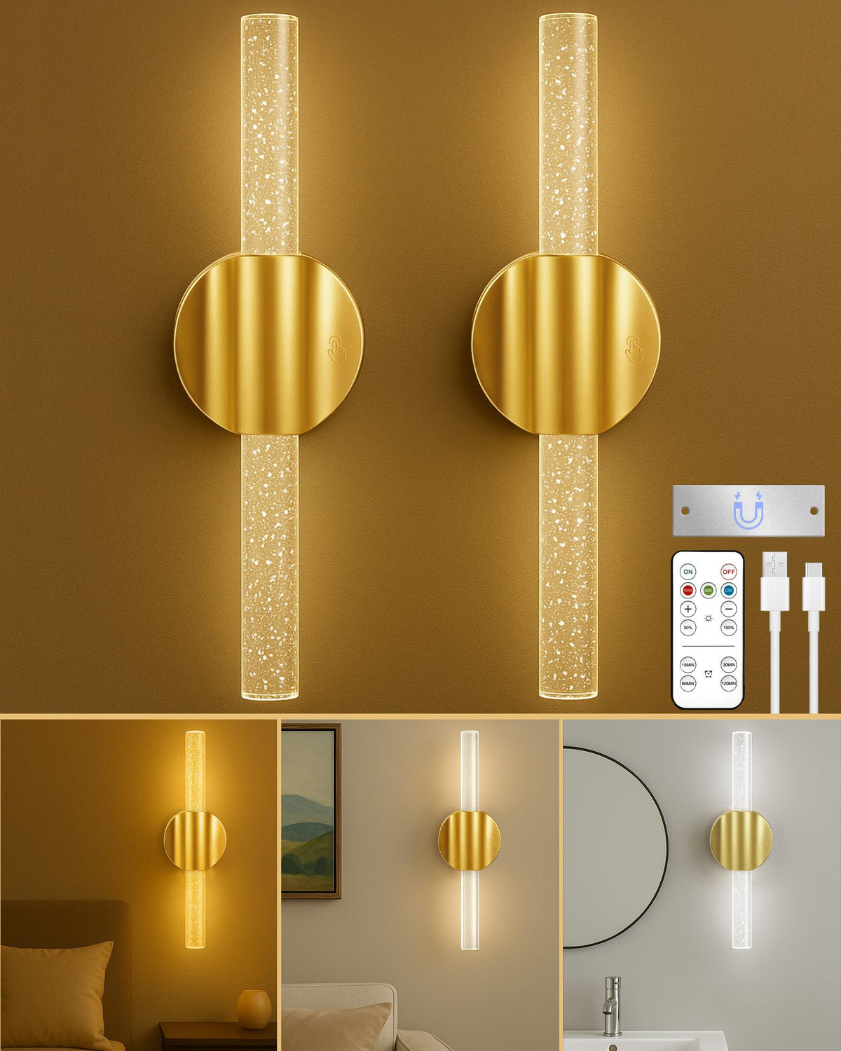 Lazukes rechargeable sconce with magnetic base for drill-free installation.
