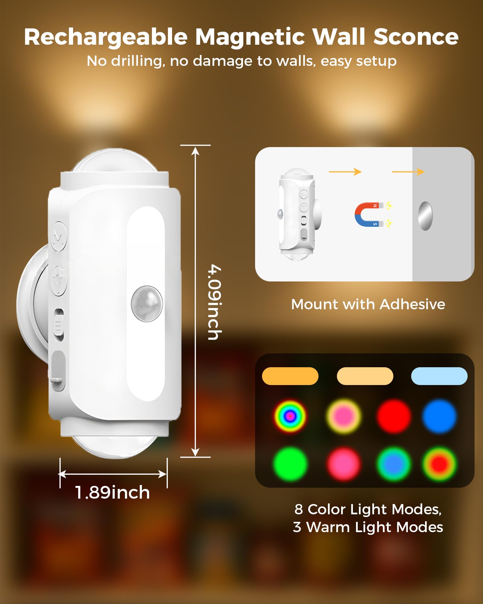 Lazukes rechargeable wall lamp charging via USB-C for easy setup