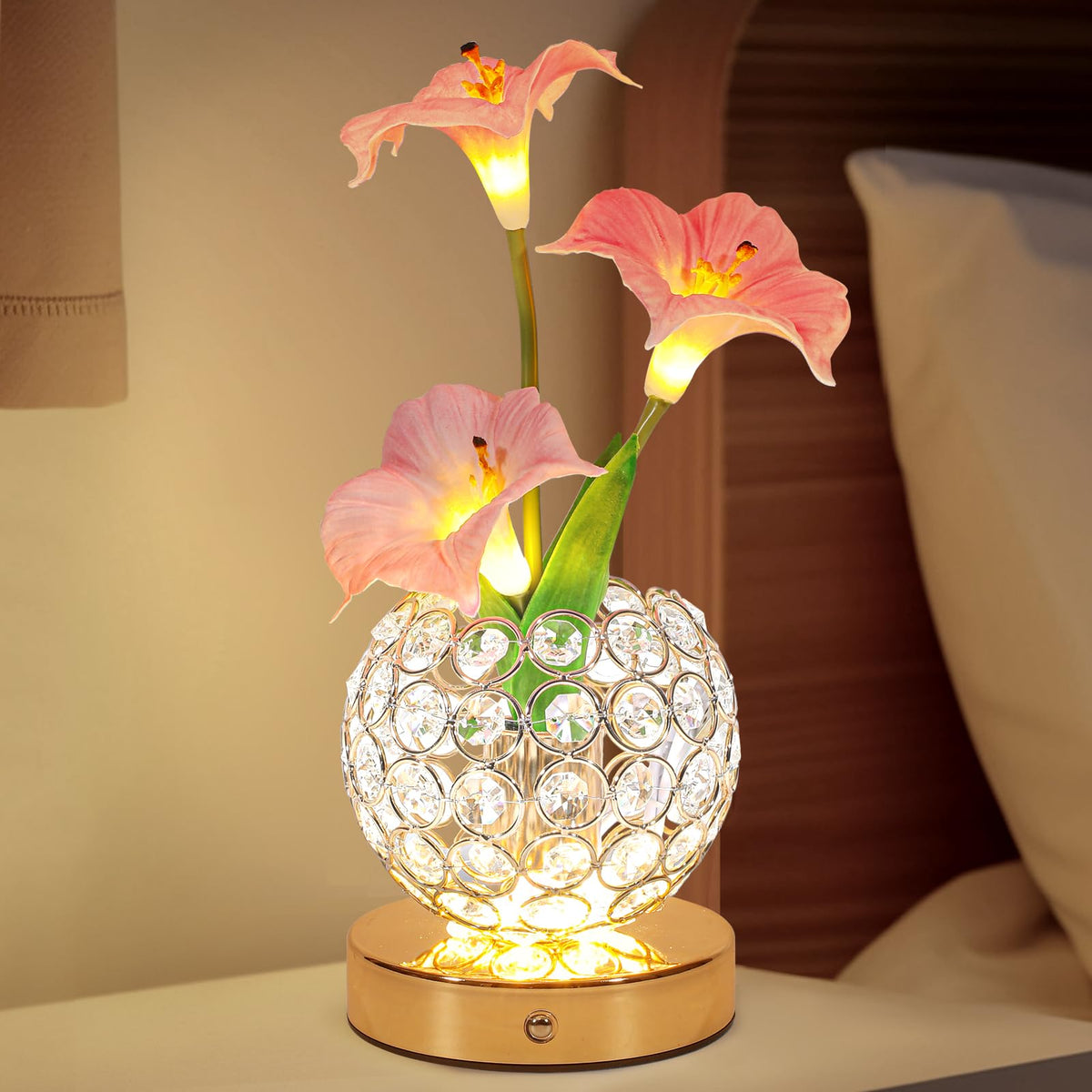 Lazzgan Pink Morning Glory Table Lamp emits a soft ambient glow in any room
