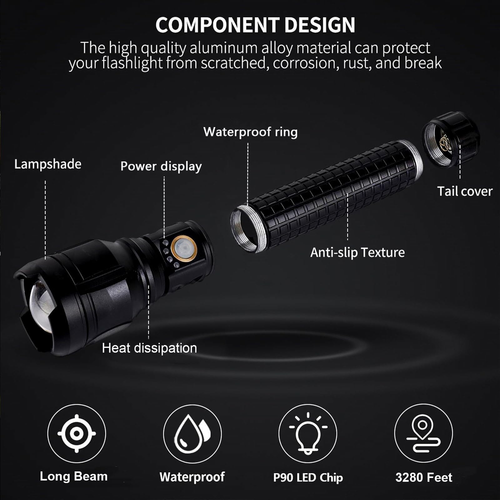 LBE flashlight USB charging enables quick top ups via power bank