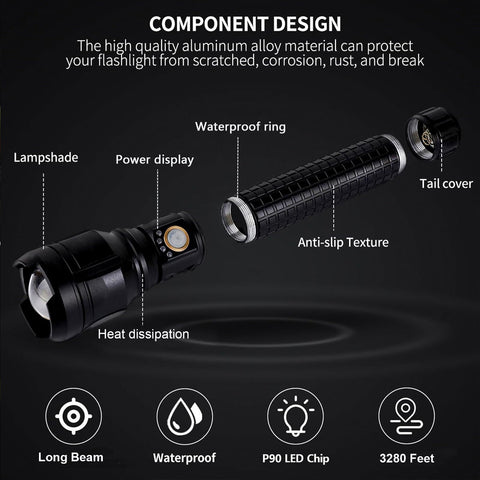 LBE flashlight USB charging enables quick top ups via power bank